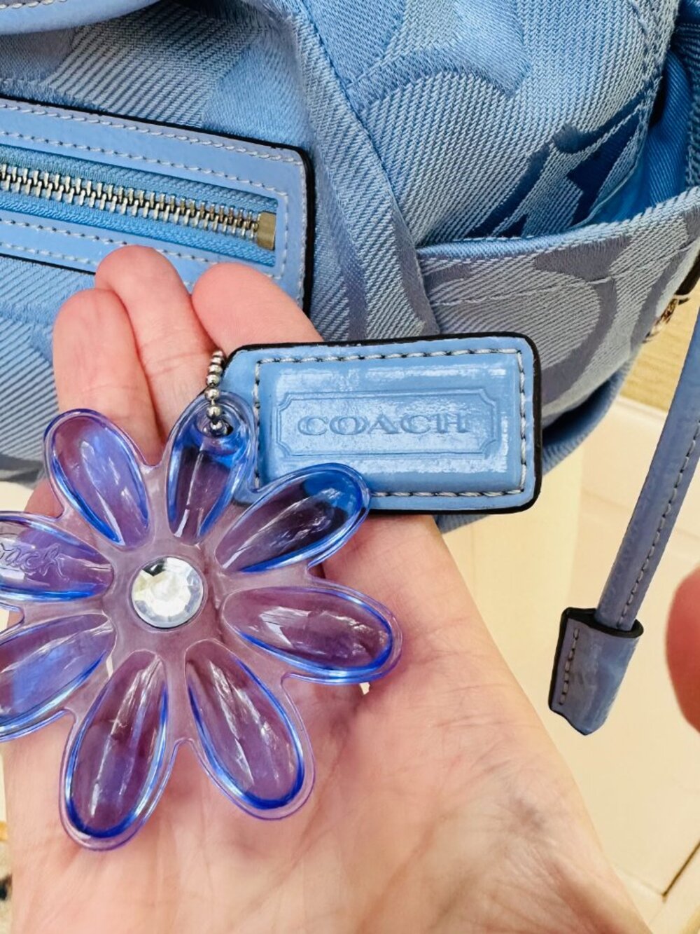 Coach Kyra Daisy Signature Backpack Blue Jacquard Flower Charm F16556 Rare Y2K - Picture 2 of 16